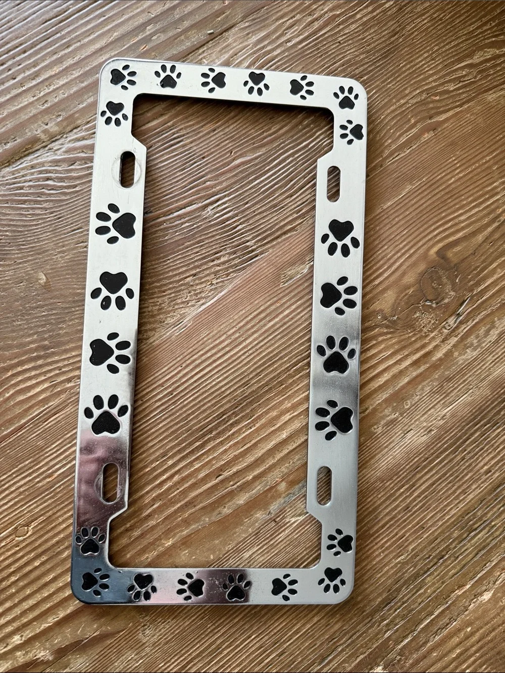 Stainless Steel Paw Print car License Plate Frame - Silver